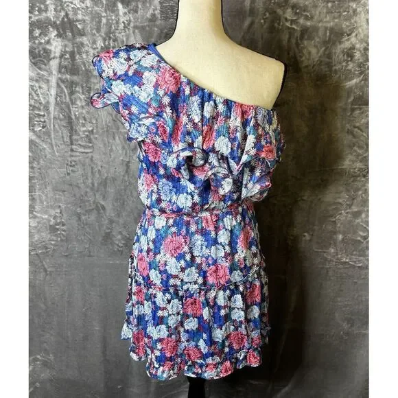 Perfectly Priscilla Dress Small One Shoulder Blue Floral Boho Tiered Preppy‎ NEW - Picture 6 of 16